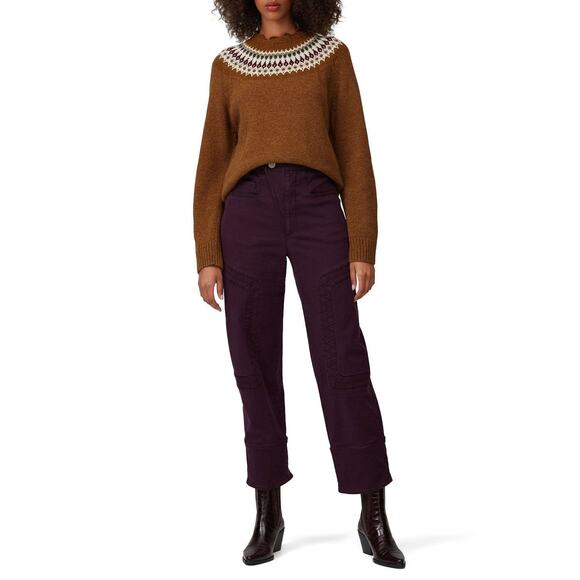 SEA New York Brown Wool  Novelty Fair Isle Mock Neck Pullover Sweater Sz M - Picture 1 of 15